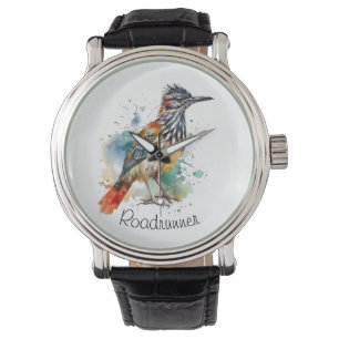 Roadrunner in vibrant watercolor, customizable watch