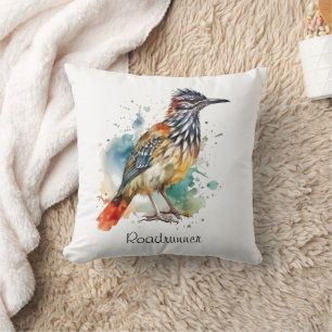 Roadrunner in vibrant watercolor throw pillow
