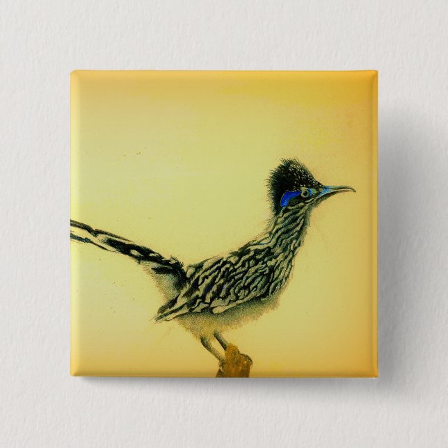 Roadrunner wearable art 2 inch square button (Front)