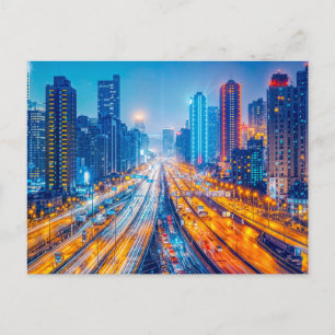 Roads Through Big City Skyline Holiday Postcard