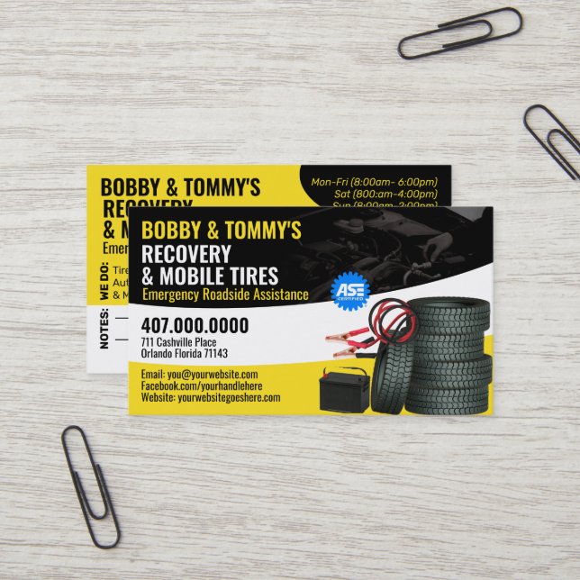 Roadside Emergency Recovery Auto Repair Business Card (Front/Back In Situ)