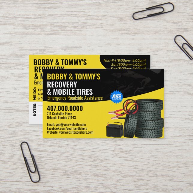 Roadside Emergency Recovery Auto Repair Business Card (Front/Back In Situ)