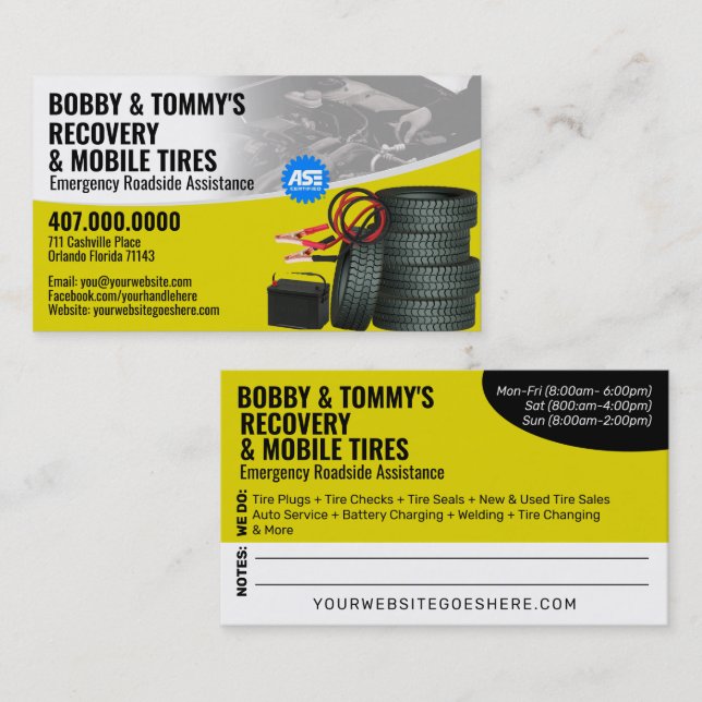 Roadside Emergency Recovery Auto Repair Business Card (Front/Back)