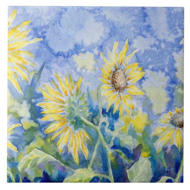 "Roadside Sunflowers" Decorative Ceramic Tile (Front)