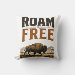Roam Free Bison Prairie Wilderness Vintage Outdoor Throw Pillow