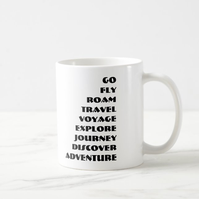 ROAM, TRAVEL, VOYAGE, EXPLORE, JOURNEY, DISCOVER COFFEE MUG (Right)