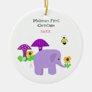 Roaming Elephant Baby First Christmas Ceramic Ornament