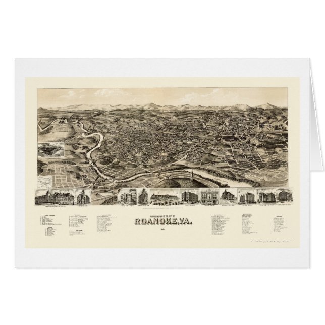 Roanoke, VA Panoramic Map - 1891 (Front Horizontal)