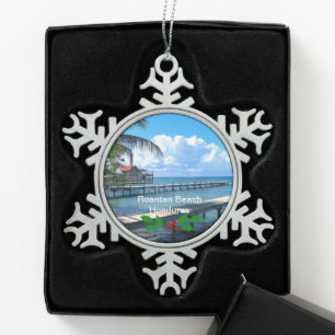 Roantan Beach, Honduras Snowflake Pewter Christmas Ornament
