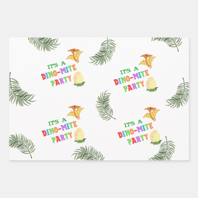Roar Colour: Stunning Dinosaur Birthday Wrapping Paper Sheet (Front)