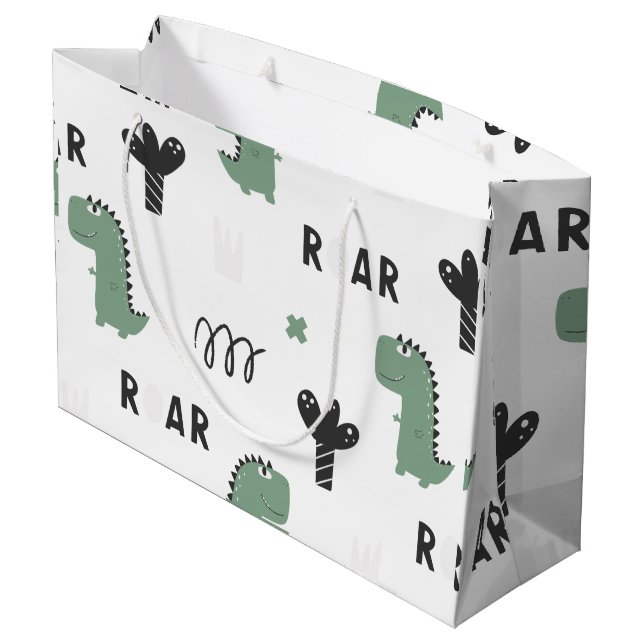 Roar Dino Black & White Large Gift Bag (Back Angled)