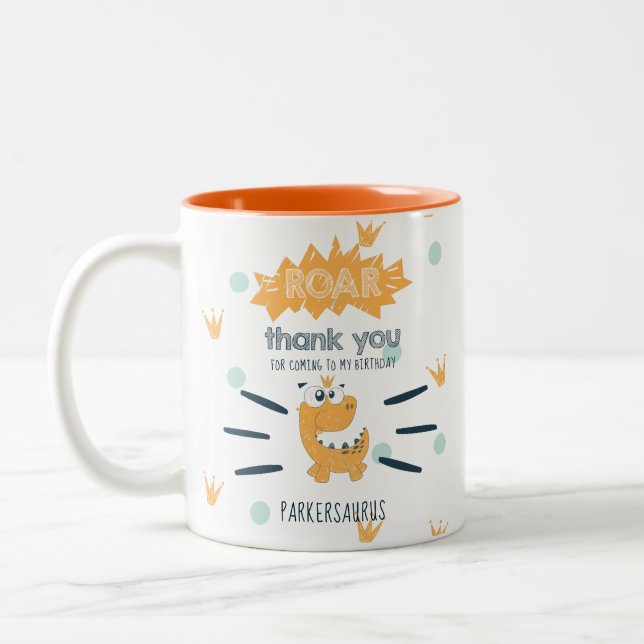ROAR Dinosaur Birthday Favour Personalized Two-Tone Coffee Mug (Left)