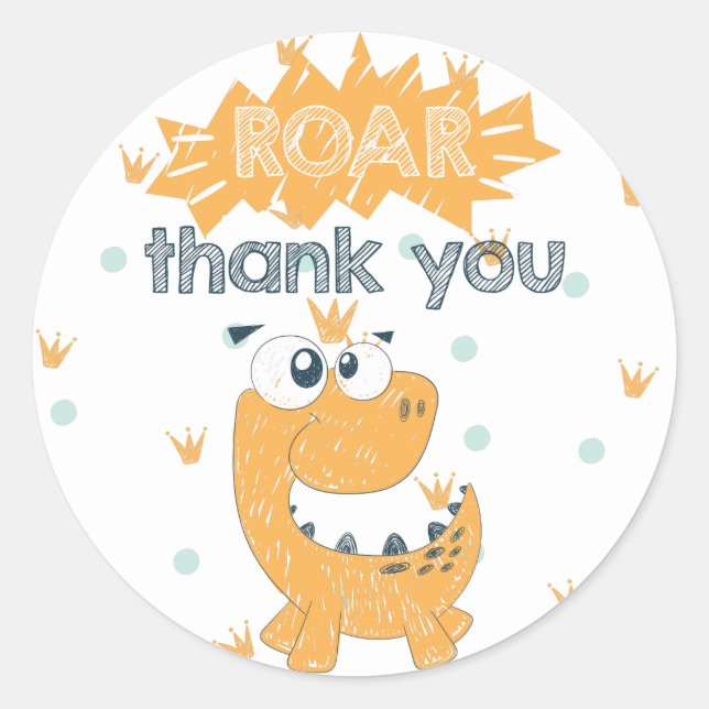 ROAR Dinosaur Birthday Thank you Classic Round Sticker (Front)