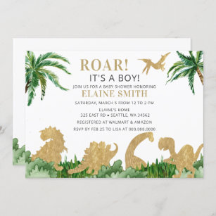 Roar Dinosaur Gender Neutral Baby Shower  Invitation