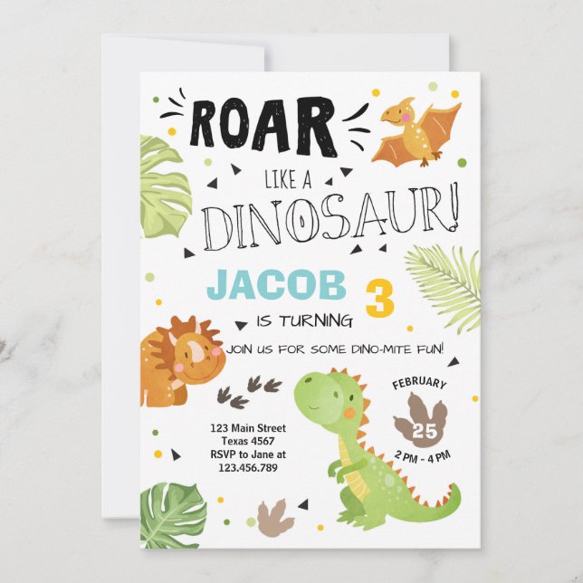 Roar Dinosaur invitation anniversaire Dino Party B (Devant)