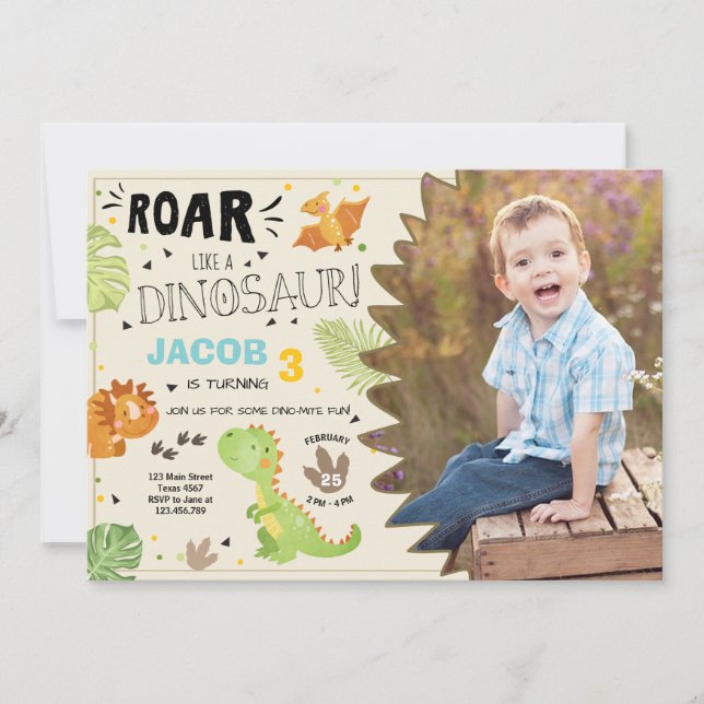 Roar Dinosaur invitation anniversaire Dino Party B (Devant)