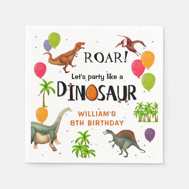 Roar Dinosaur Jungle Birthday Party Paper Napkin (Front)