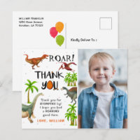 Roar Dinosaur Jungle Birthday Photo Thank You