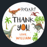 Roar Dinosaur Jungle Birthday Thank You Classic Round Sticker<br><div class="desc">Roar Dinosaur Jungle Birthday Thank You Classic Round Sticker</div>