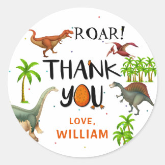 Roar Dinosaur Jungle Birthday Thank You Classic Round Sticker