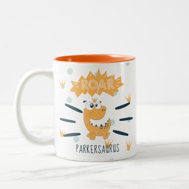 ROAR Dinosaur Personalized Two-Tone Coffee Mug (Left)