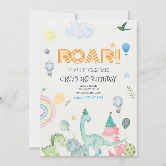 Roar dinosaure birthday invitation  (Front)