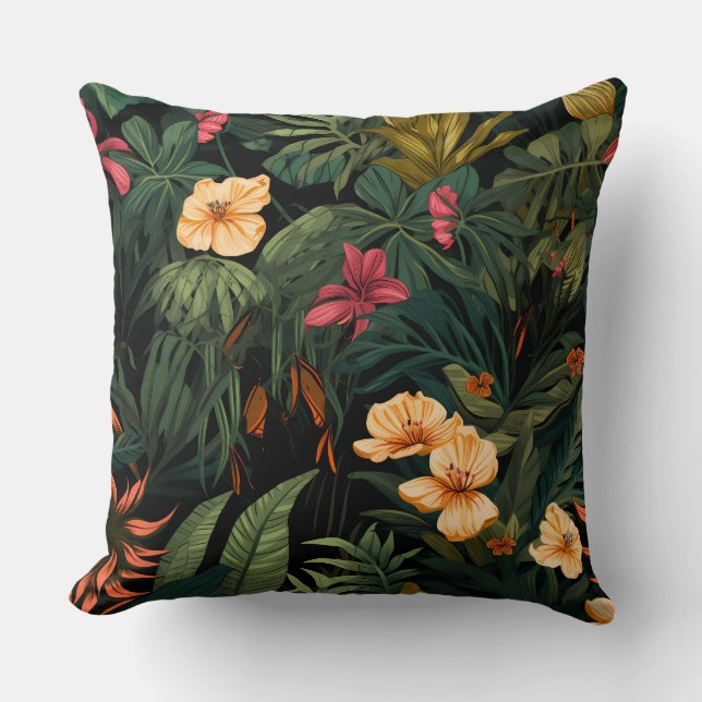 Roar & Explore Rainforest Botanical Throw Pillow (Front)