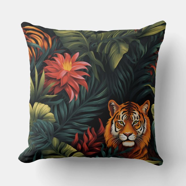 Roar & Explore Rainforest Botanical Throw Pillow (Front)