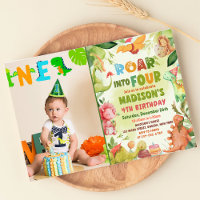 Roar Four Dinosaur Greenery 4th Birthday Photo