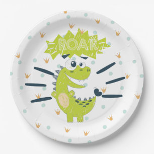ROAR green Dinosaur Birthday Paper Plate