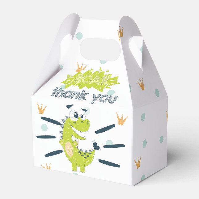 ROAR Green Dinosaur Birthday Thank you Favor Box (Front Side)