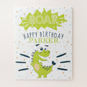 ROAR Green Dinosaur Happy Birthday personalized Jigsaw Puzzle