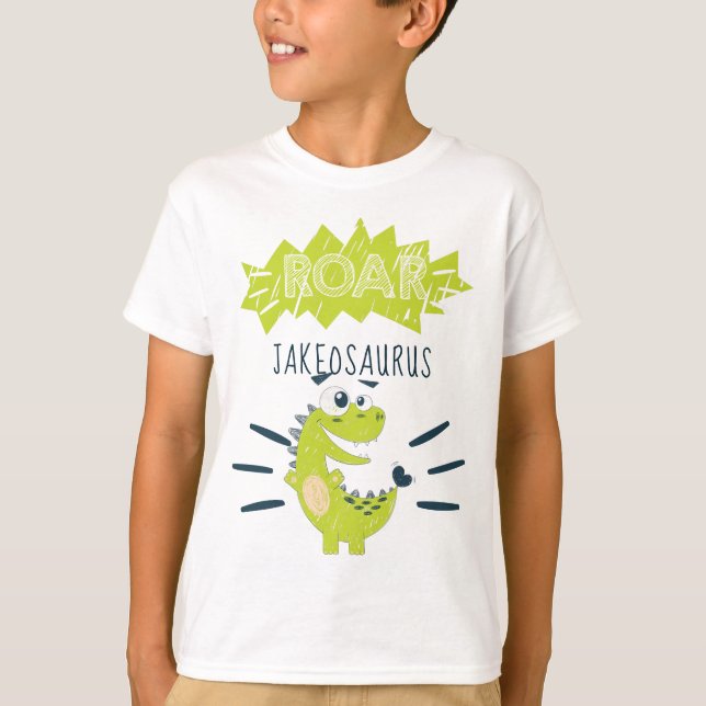 ROAR Green Personalized Dinosaur Birthday T-Shirt (Front)