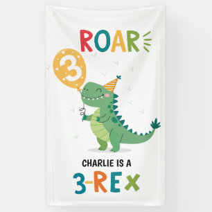 Roar I'm a 3-Rex Kids Third Birthday Party Banner