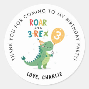 Roar I'm a 3-Rex Kids Third Birthday Thank You Classic Round Sticker