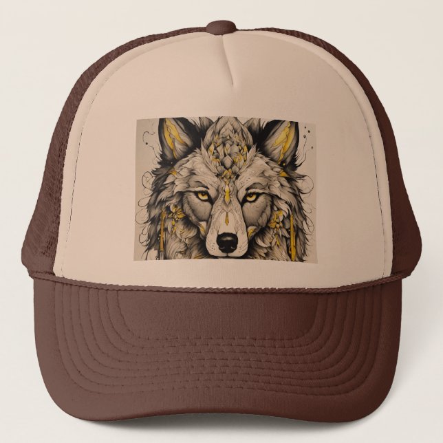 Roar in Style: Lion-Printed Caps'' Trucker Hat (Front)