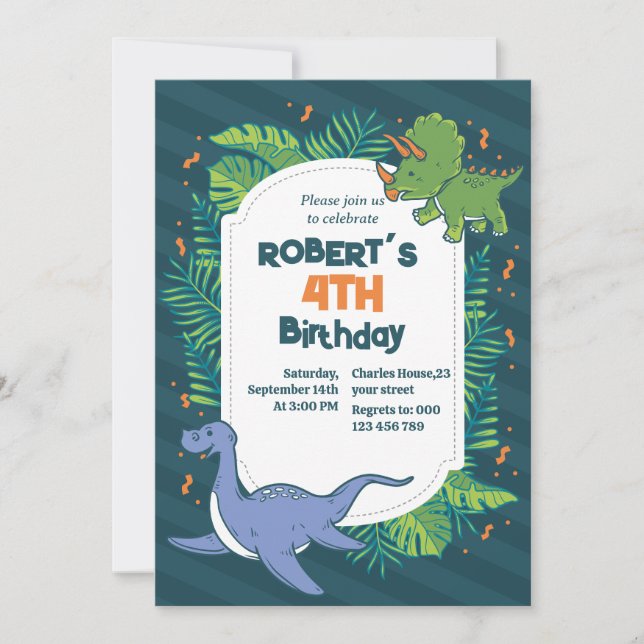 Roar into Fun! Hand-Drawn Dinosaur Birthday  Invitation (Front)