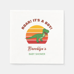 Roar Its A Boy Dinosaur Baby Shower Retro Sunset Napkin