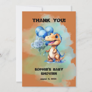Roar Its A Boy T-Rex Dinosaur Baby Shower Thank You Card