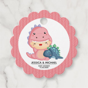 Roar It's A Dinosaur Girl Baby Shower Favour Tags