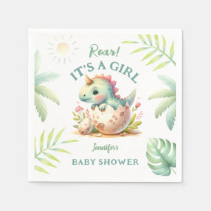 Roar It's a Girl Cute Pink Dinosaur Baby Shower  Napkin