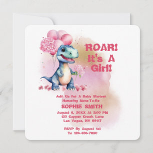 Roar It's A Girl T-Rex Baby Dinosaur Pink Invitation
