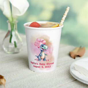 Roar It's A Girl T-Rex Baby Dinosaur Pink Paper Cups