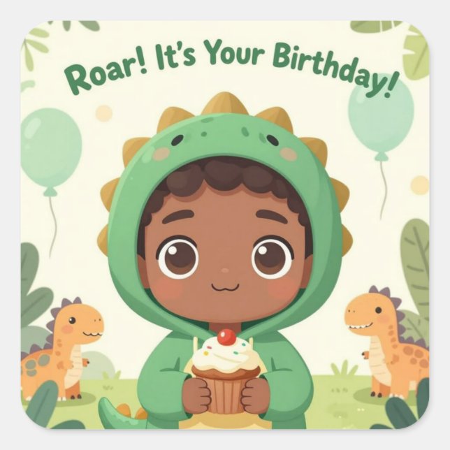 Roar It's Your Birthday Square Sticker (Front)