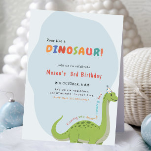 Roar Like a Dinosaur Birthday Party 3rd Birthday Invitation