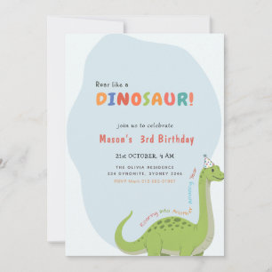 Roar Like a Dinosaur Watercolor Dino 3rd Birthday Invitation