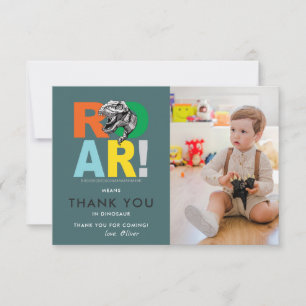 Roar Means Thank You   Dinosaur Thank You Photo Card