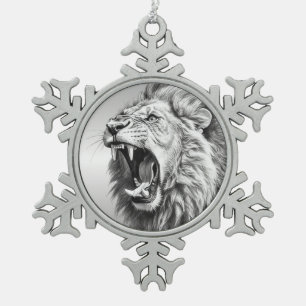 Roar of the Lion  Snowflake Pewter Christmas Ornament
