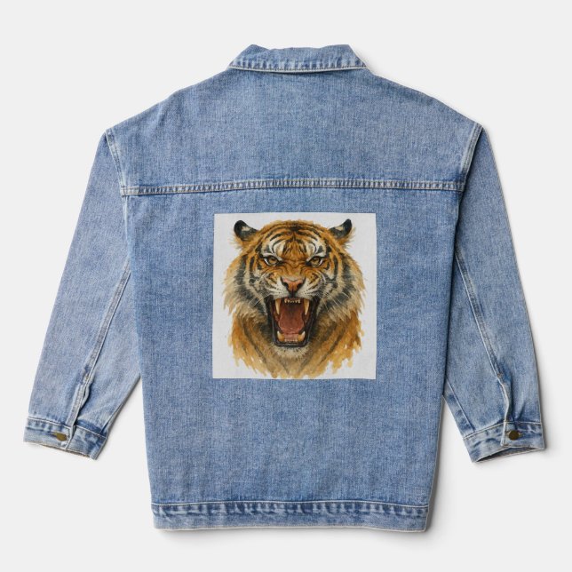 Roar of the Wild: Strength in Every Stripe Denim Jacket (Back)