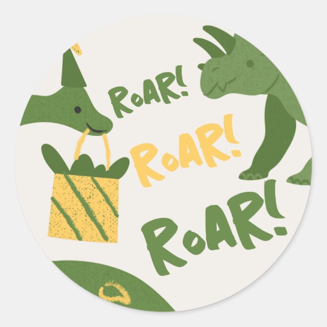 Roar Party Animals Birthday Classic Round Sticker (Front)